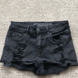 American Eagle black ripped jean shorts